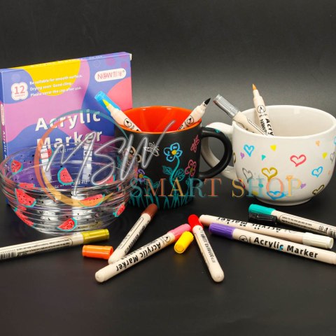 Markery akrylowe do tkanin kamieni pisaki flamastry mazaki wodoodporne DIY 12 szt.