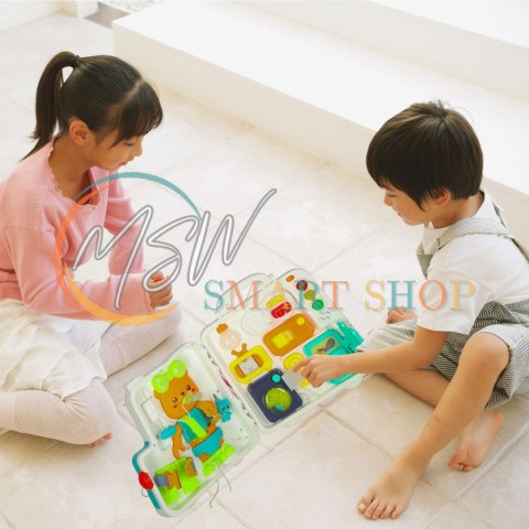 Tablica manipulacyjna sensoryczna montessori walizka pokrętła miś XXL światło dźwięk