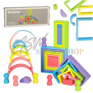 Klocki drewniane edukacyjne układanka tęcza puzzle montessori tęcza kolorowe