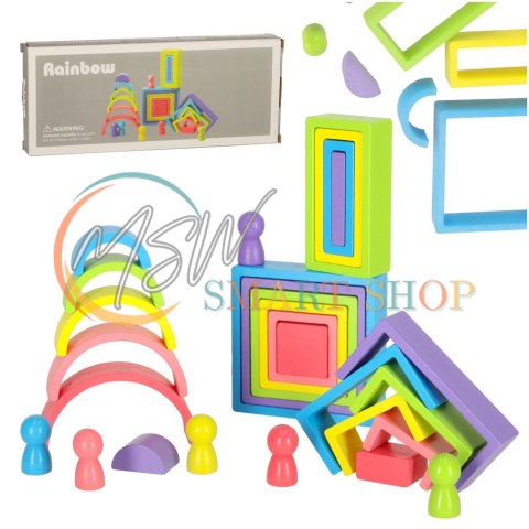Klocki drewniane edukacyjne układanka tęcza puzzle montessori tęcza kolorowe