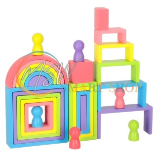 Klocki drewniane edukacyjne układanka tęcza puzzle montessori tęcza kolorowe