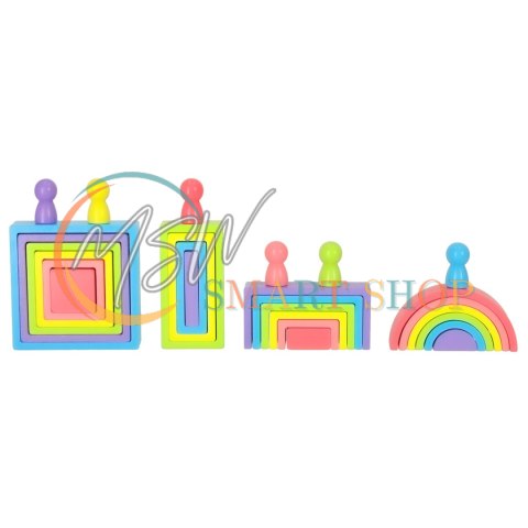 Klocki drewniane edukacyjne układanka tęcza puzzle montessori tęcza kolorowe