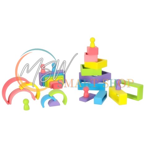 Klocki drewniane edukacyjne układanka tęcza puzzle montessori tęcza kolorowe