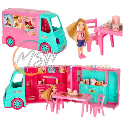Samochód dla lalek kamper food truck zestaw 21 el.