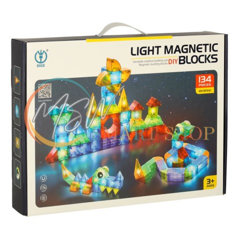 Klocki magnetyczne konstrukcyjne świecące elementy figury 3D 134 el.