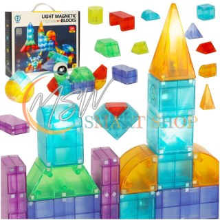 Klocki magnetyczne konstrukcyjne świecące elementy figury 3D 64 el.
