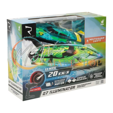 Motorówka zdalnie sterowana RC REVOLT Q7 Illuminator Szybka Łódź 20km/h Zasięg 150m 2.4GHz Silnik Chłodzony Wodą LED Auto-Reset Motorówka zdalnie sterowana RC REVOLT Q7 Illuminator Szybka Łódź 20km/h Zasięg 150m 2.4GHz Silnik Chłodzony Wodą LED Auto-Reset