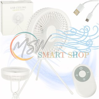 Wentylator biurkowy wiatrak stojący bezprzewodowy USB na pilot z lampką 4 poziomy mocy 18cm biały