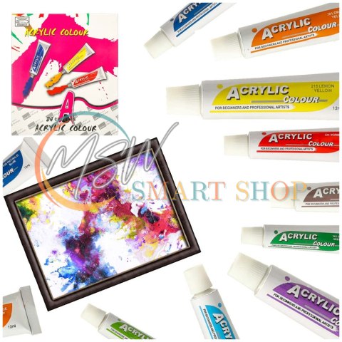 Farby akrylowe w tubkach tubce duży zestaw 12 ml x 24 kolory Farby akrylowe w tubkach tubce duży zestaw 12 ml x 24 kolory