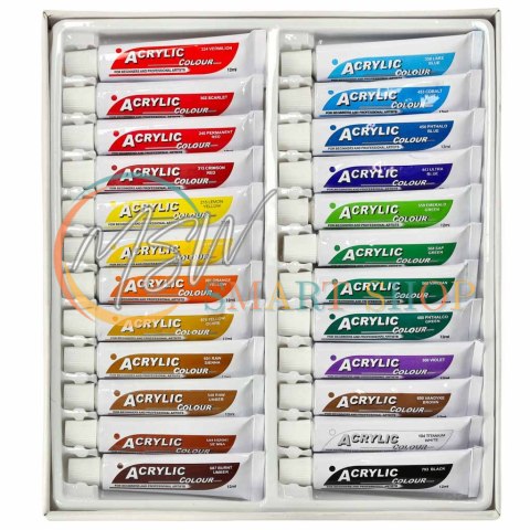 Farby akrylowe w tubkach tubce duży zestaw 12 ml x 24 kolory Farby akrylowe w tubkach tubce duży zestaw 12 ml x 24 kolory