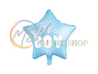 Balon foliowy "It's a boy" na baby shower gwiazda niebieska 48cm