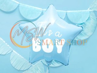 Balon foliowy "It's a boy" na baby shower gwiazda niebieska 48cm