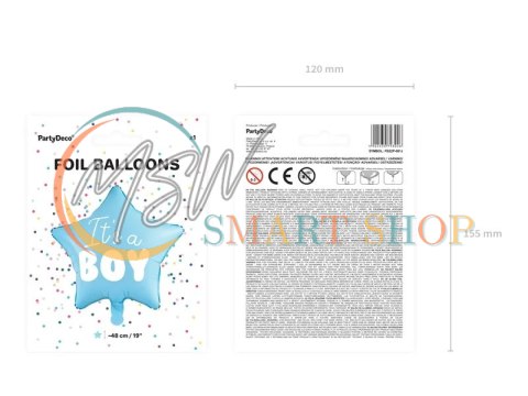 Balon foliowy "It's a boy" na baby shower gwiazda niebieska 48cm Balon foliowy "It's a boy" na baby shower gwiazda niebieska 48cm