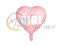 Balon foliowy "It's a girl" na baby shower serce różowe 48cm