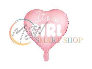 Balon foliowy "It's a girl" na baby shower serce różowe 48cm