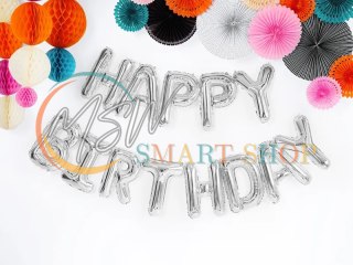 Balon foliowy dekoracja urodzinowa Happy Birthday srebrna 340cm x 35cm