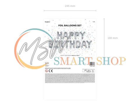 Balon foliowy dekoracja urodzinowa Happy Birthday srebrna 340cm x 35cm Balon foliowy dekoracja urodzinowa Happy Birthday srebrna 340cm x 35cm