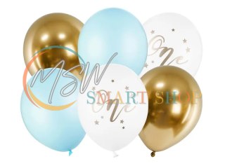 Balony urodzinowe Pastel Light Blue biały złoty niebieski 30cm 6 sztuk