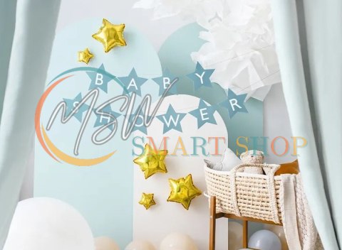 Baner napis na baby shower gwiazdki jasnoniebieskie 290cm x 16,5cm Baner napis na baby shower gwiazdki jasnoniebieskie 290cm x 16,5cm