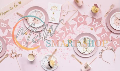 Baner napis na baby shower gwiazdki jasnoróżowe 290cm x 16,5cm Baner napis na baby shower gwiazdki jasnoróżowe 290cm x 16,5cm