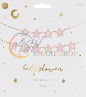 Baner napis na baby shower gwiazdki jasnoróżowe 290cm x 16,5cm Baner napis na baby shower gwiazdki jasnoróżowe 290cm x 16,5cm