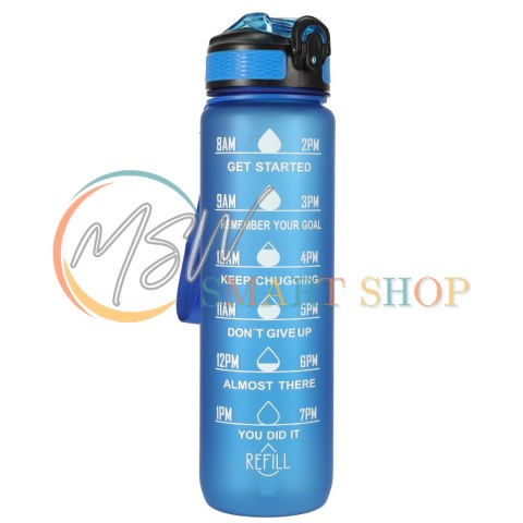 Butelka na wodę bidon ze słomką uchwytem miarką motywacyjną na siłownię BPA free Tritan 1l niebieska Butelka na wodę bidon ze słomką uchwytem miarką motywacyjną na siłownię BPA free Tritan 1l niebieska