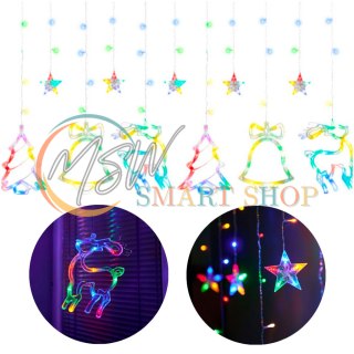 Lampki LED kurtyna renifer dzwonek mix świąteczne choinkowe 2,5m 138LED multikolor 8 trybów świecenia IP44