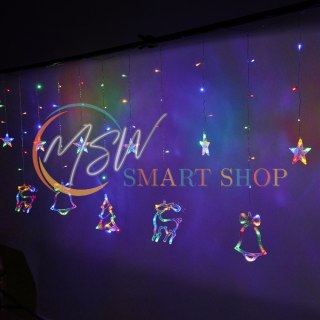 Lampki LED kurtyna renifer dzwonek mix świąteczne choinkowe 2,5m 138LED multikolor 8 trybów świecenia IP44