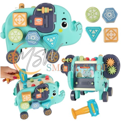 Słonik tablica manipulacyjna montessori wbijak sorter klocki młotek 26cm Słonik tablica manipulacyjna montessori wbijak sorter klocki młotek 26cm