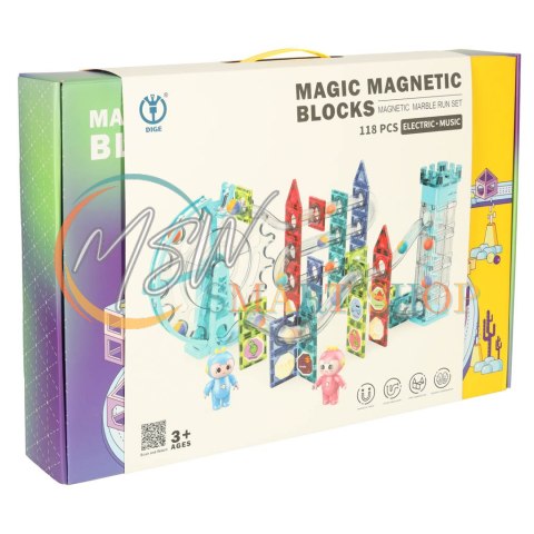 Klocki magnetyczne magnetic sticks marble tor kulkowy z dźwiękiem muzyką grający 118 elementów
