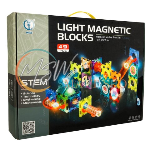 Klocki magnetyczne marble tor kulkowy świecący 49 elementów