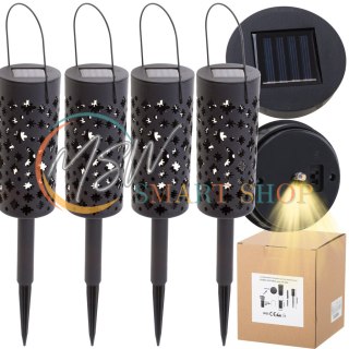Lampa solarna ogrodowa ażurowa latarenka lampion LED czujnik zmierzchu wbijana 4szt.