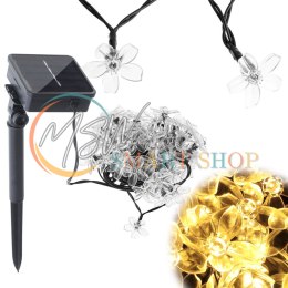 Lampki ogrodowe solarne kwiatki 7m 50LED ciepły biały
