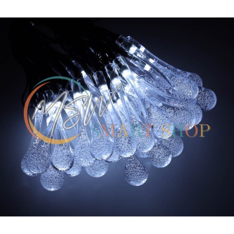 Lampki solarne ogrodowe łezki 6,5m 30LED zimny biały