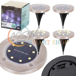 Lampy ogrodowe solarne najazdowe gruntowe czujnik zmierzchu wbijane świecący dysk 8LED 4szt. ciepły biały