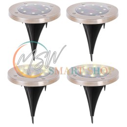 Lampy ogrodowe solarne najazdowe gruntowe czujnik zmierzchu wbijane świecący dysk 8LED 4szt. ciepły biały