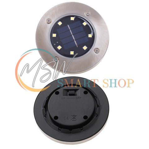 Lampy ogrodowe solarne najazdowe gruntowe czujnik zmierzchu wbijane świecący dysk 8LED 4szt. ciepły biały
