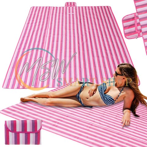 Mata plażowa wodoodporna koc piknikowy plażowy składany torba XXL 200x200cm różowa Mata plażowa wodoodporna koc piknikowy plażowy składany torba XXL 200x200cm różowa