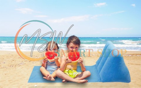 Mata plażowa z dmuchanym oparciem leżak na plażę do domu ogrodu z poduszką uniwersalny błękitny Mata plażowa z dmuchanym oparciem leżak na plażę do domu ogrodu z poduszką uniwersalny błękitny