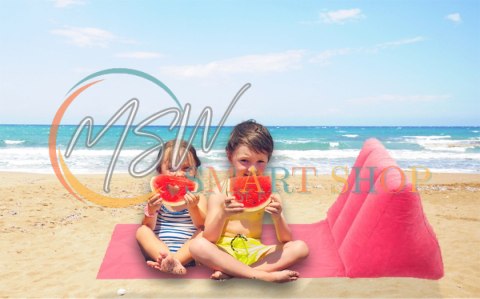 Mata plażowa z dmuchanym oparciem leżak na plażę do domu ogrodu z poduszką uniwersalny różowy Mata plażowa z dmuchanym oparciem leżak na plażę do domu ogrodu z poduszką uniwersalny różowy