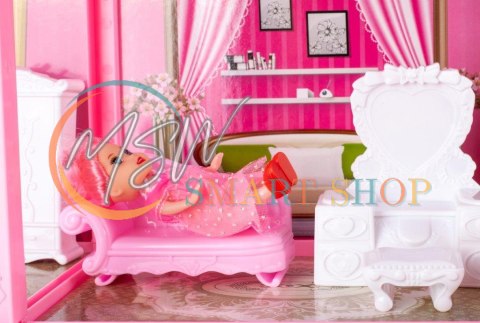 Domek dla lalek Villa lalka mebelki zestaw różowy 44cm Domek dla lalek Villa lalka mebelki zestaw różowy 44cm