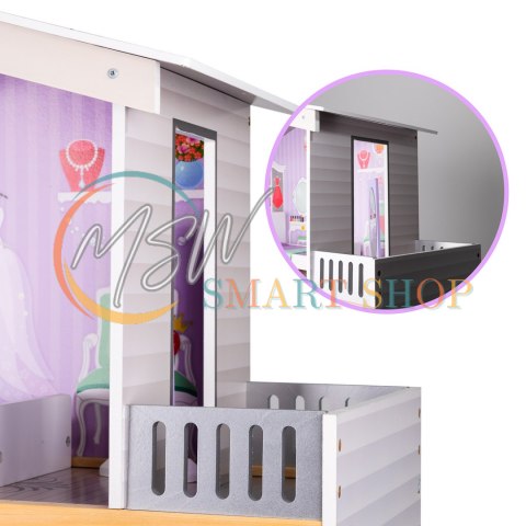 Domek dla lalek drewniany mebelki pastelowy 117cm