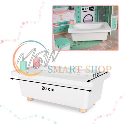 Domek dla lalek drewniany mebelki pastelowy 117cm