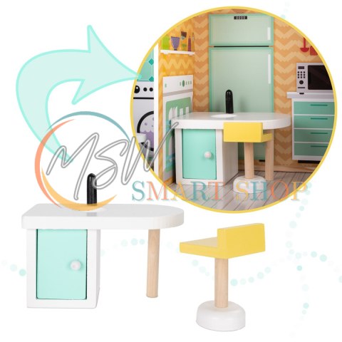 Domek dla lalek drewniany mebelki pastelowy 117cm