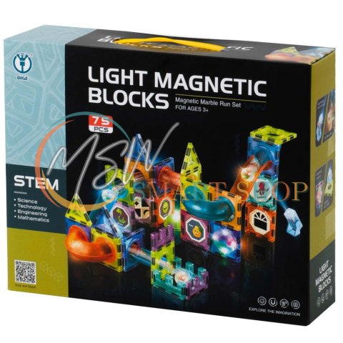 Klocki magnetyczne marble tor kulkowy świecący 75 elementów