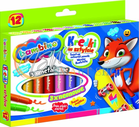 Kredki w sztyfcie wykręcane Bambino 12 kolorów Kredki w sztyfcie wykręcane Bambino 12 kolorów