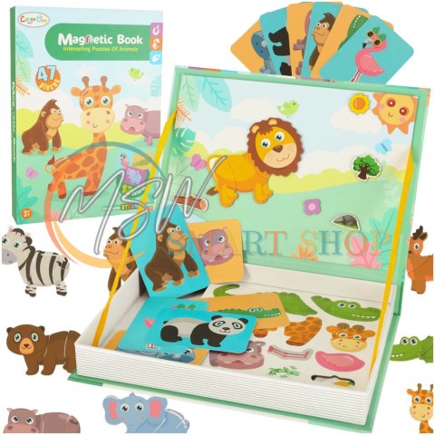 Książeczka magnetyczna układanka puzzle na magnes zwierzęta safari 47el.