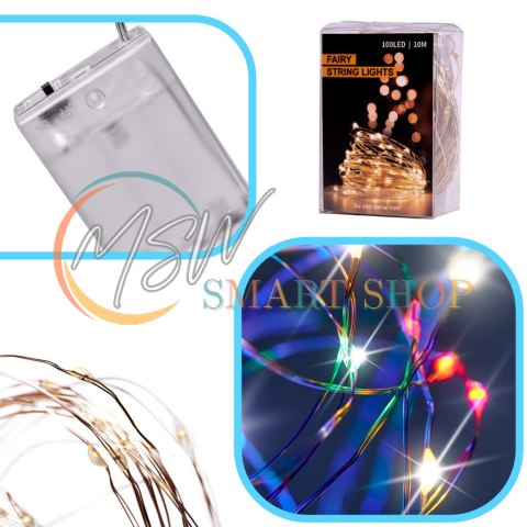 Lampki LED druciki dekoracyjne świąteczne choinkowe 10m 100LED multikolor Lampki LED druciki dekoracyjne świąteczne choinkowe 10m 100LED multikolor