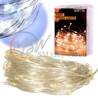 Lampki LED druciki dekoracyjne świąteczne choinkowe 5m 50LED zimny biały