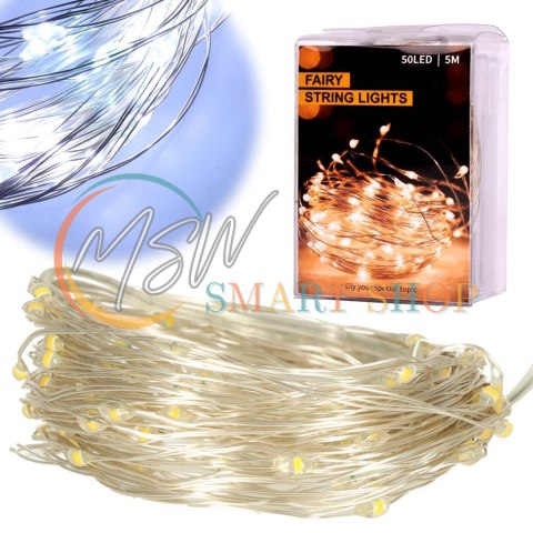 Lampki LED druciki dekoracyjne świąteczne choinkowe 5m 50LED zimny biały Lampki LED druciki dekoracyjne świąteczne choinkowe 5m 50LED zimny biały